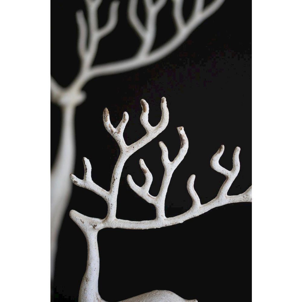 Set Of Two White Cast Iron Deer. Picture 2
