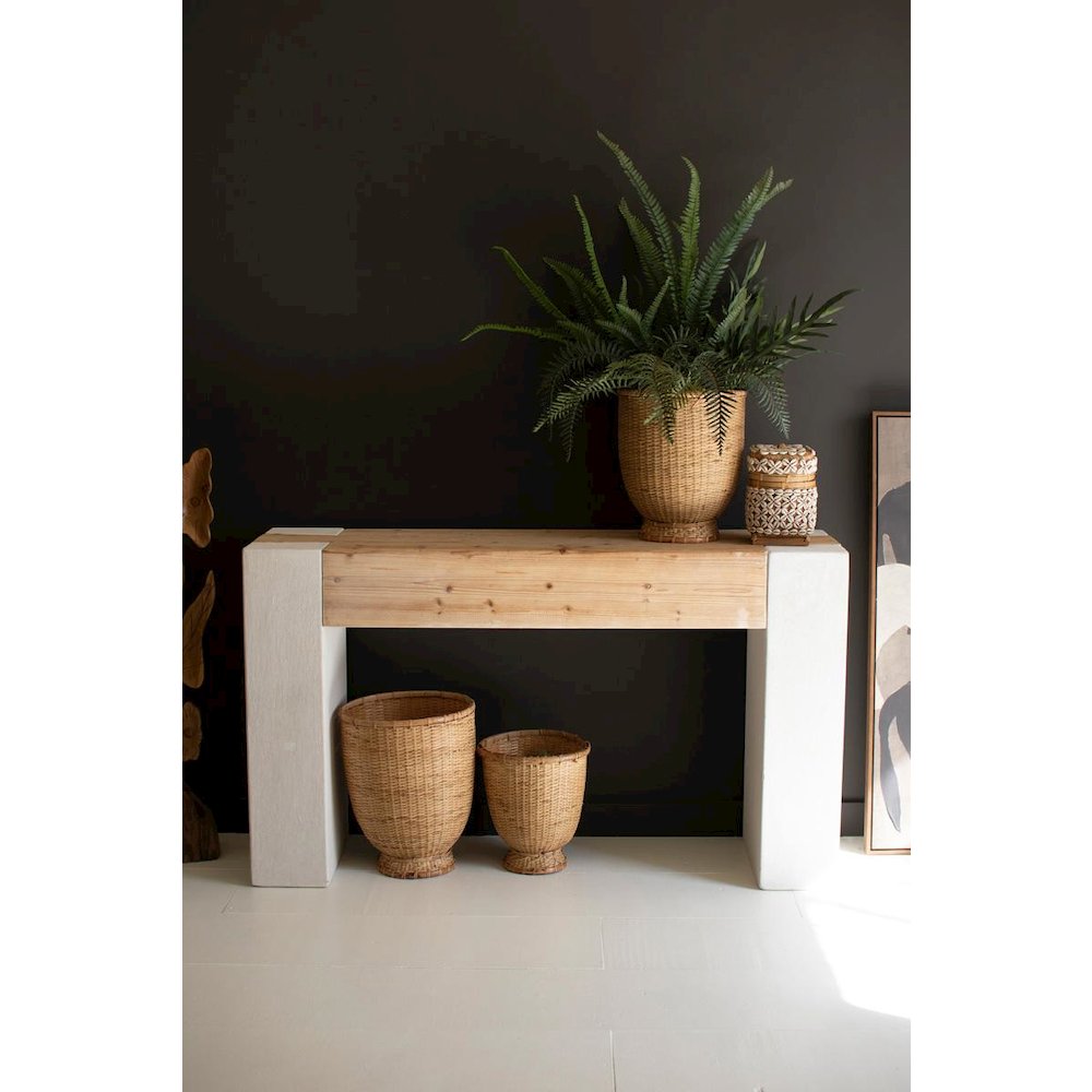 Textured Console With Wooden Top. Picture 1