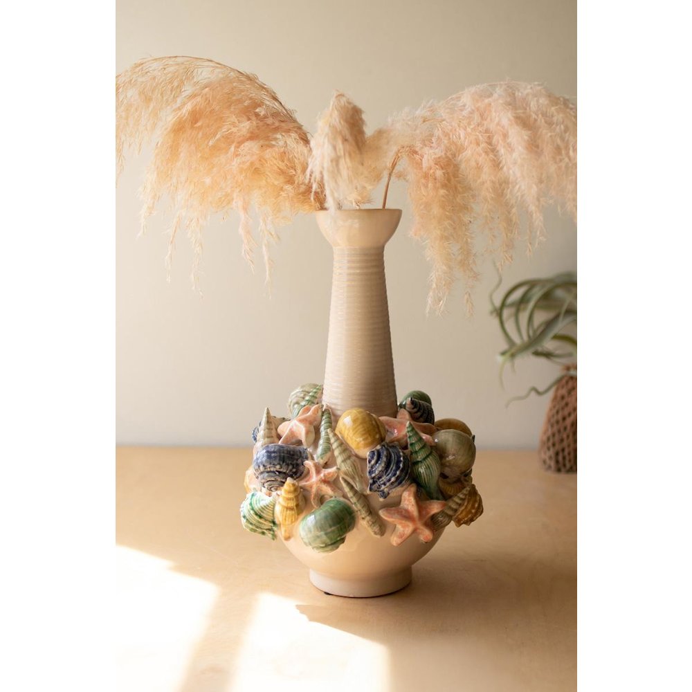 Ceramic Coastal Bottle Vase With Long Neck. Picture 1