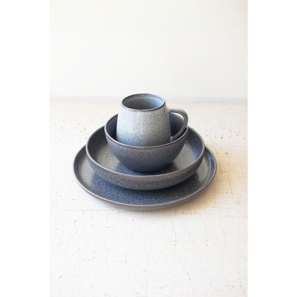 Set Of Three Stonewash Ceramic Dinner & Salad Plate & Bowl. Picture 4
