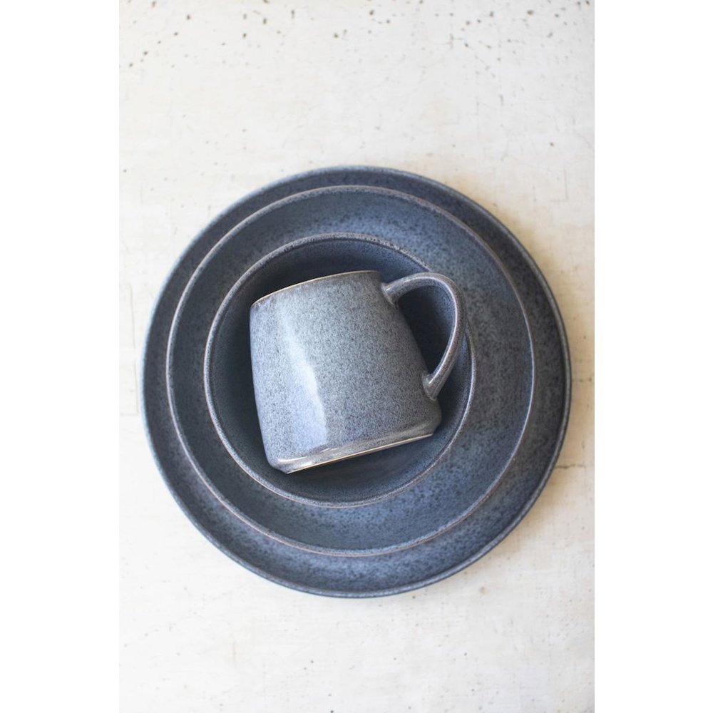 Set Of Three Stonewash Ceramic Dinner & Salad Plate & Bowl. Picture 3