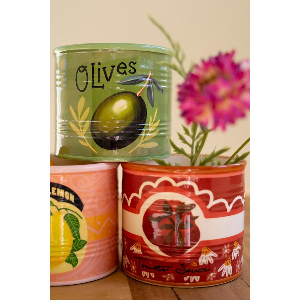Set Of Three Ceramic Canned Goods Planters. Picture 2