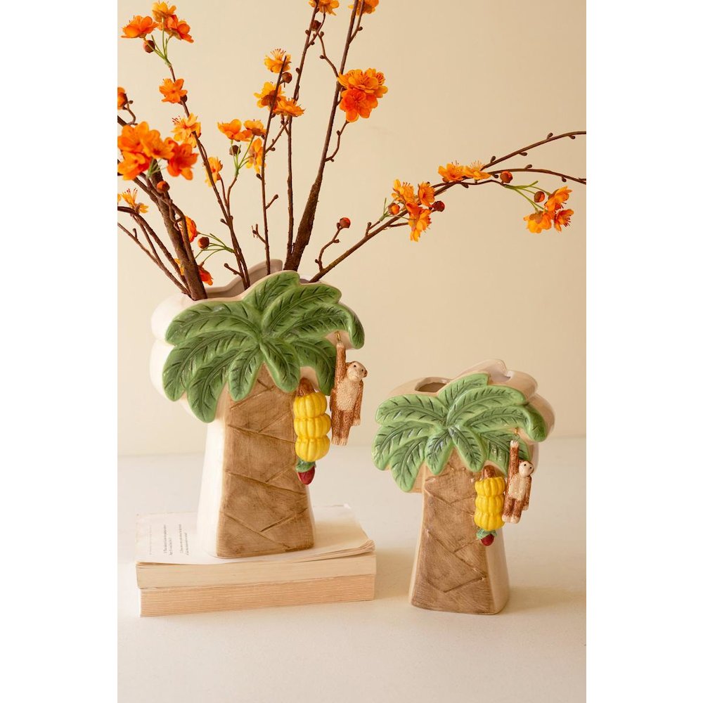 Set Of Two Ceramic Palm Tree Vases. Picture 1