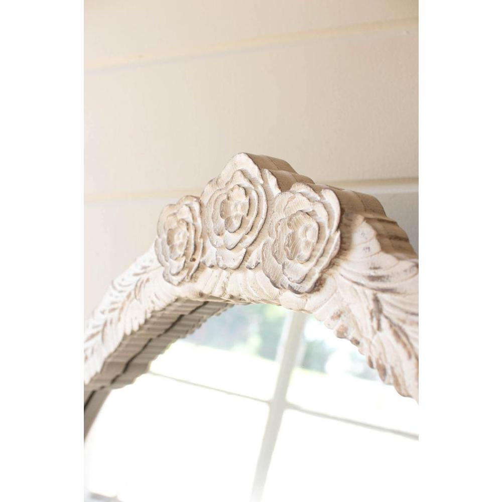 Large Arched Wood Framed Mirror With Carved Detail. Picture 3
