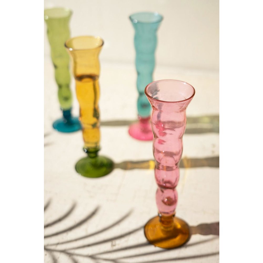 Set Of Four Wavy Trumpet Champagne Glasses - One Each Color. Picture 2