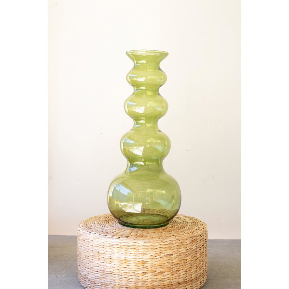 Large Glass Bubble Vase - Green. Picture 2