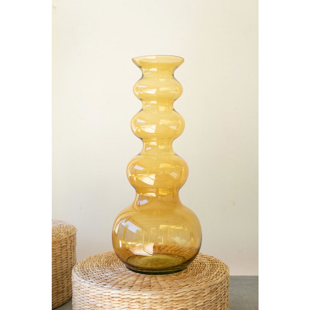 Large Glass Bubble Vase - Amber. Picture 2