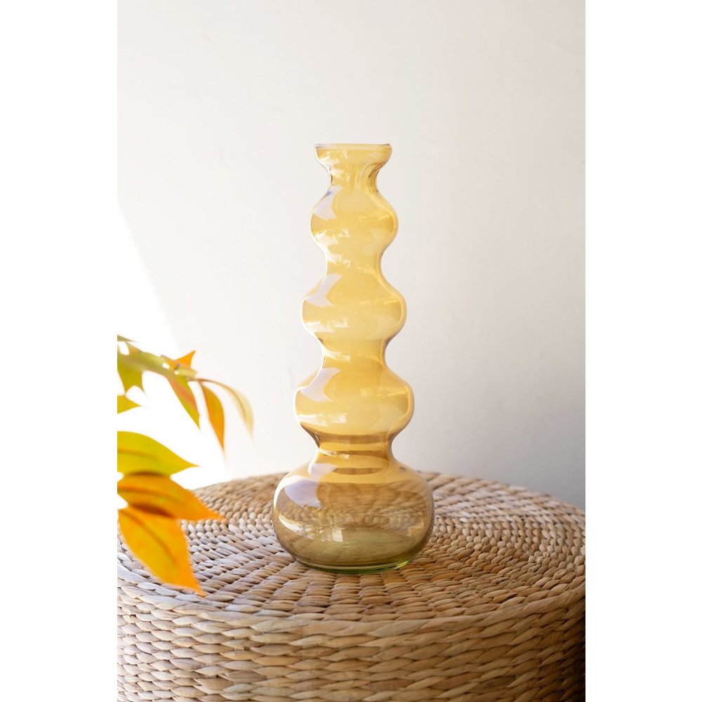 Small Glass Bubble Vase - Amber. Picture 2