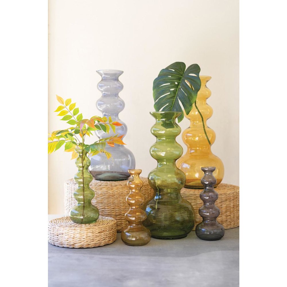 Small Glass Bubble Vase - Amber. Picture 5