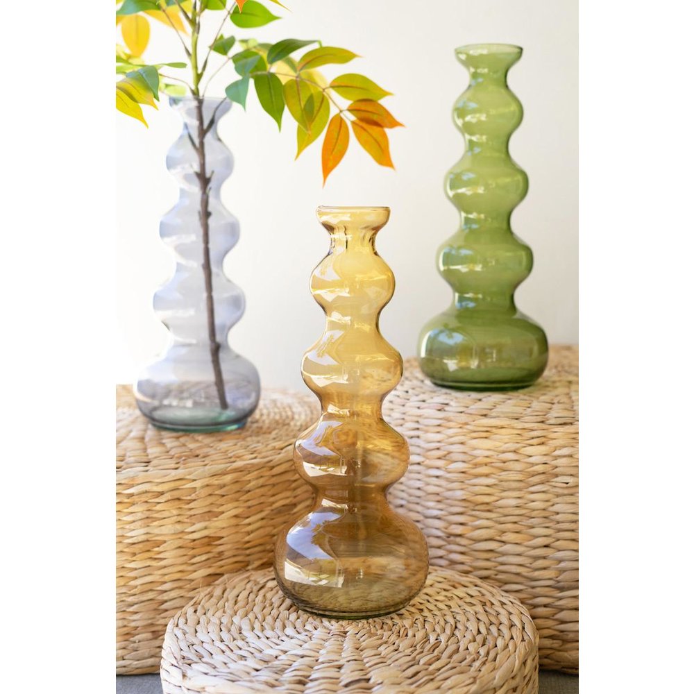 Small Glass Bubble Vase - Amber. Picture 6