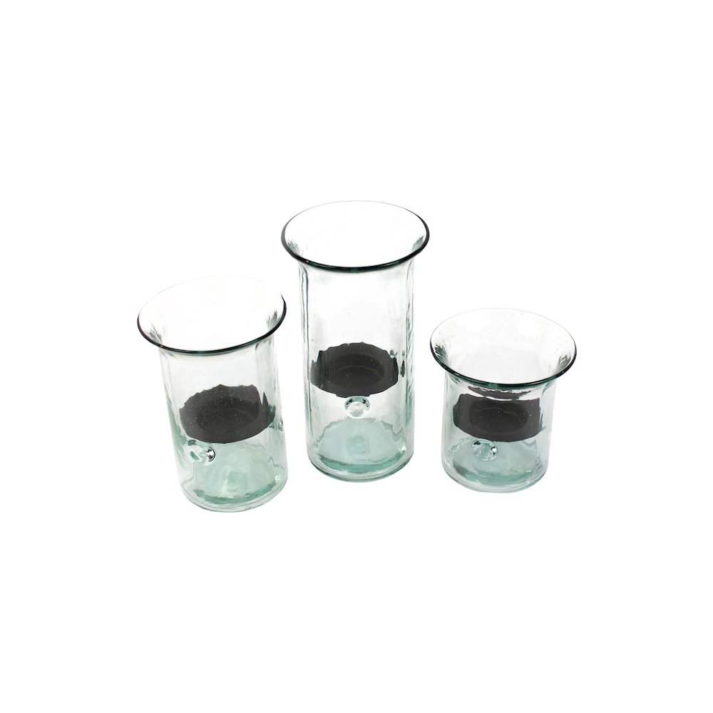 Set Of Three Recycled Glass Votive Cylinders. Picture 1