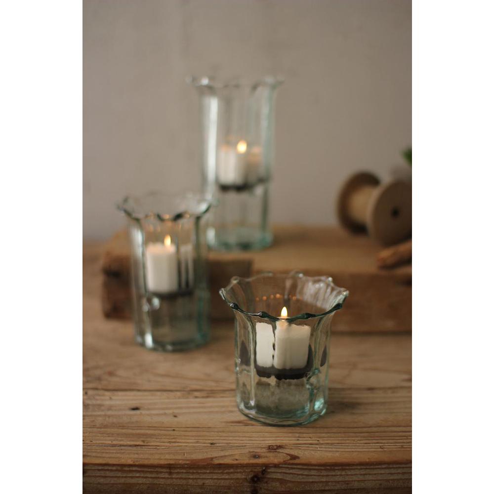 Set Of Three Recycled Glass Ribbed Votive Cylinders. Picture 2