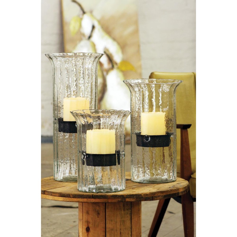 Ribbed Glass Candle Cylinder W Rustic Insert - Large. Picture 2