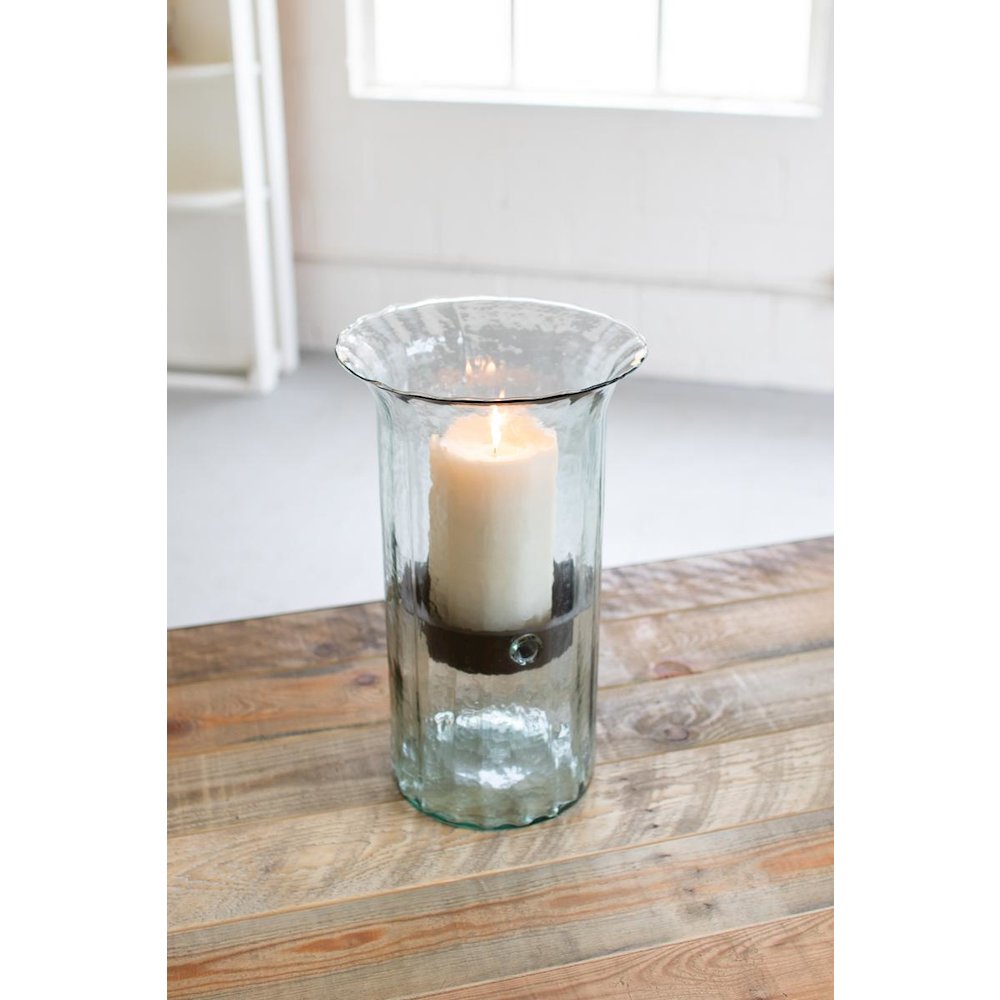 Ribbed Glass Candle Cylinder W Rustic Insert - Medium. Picture 2