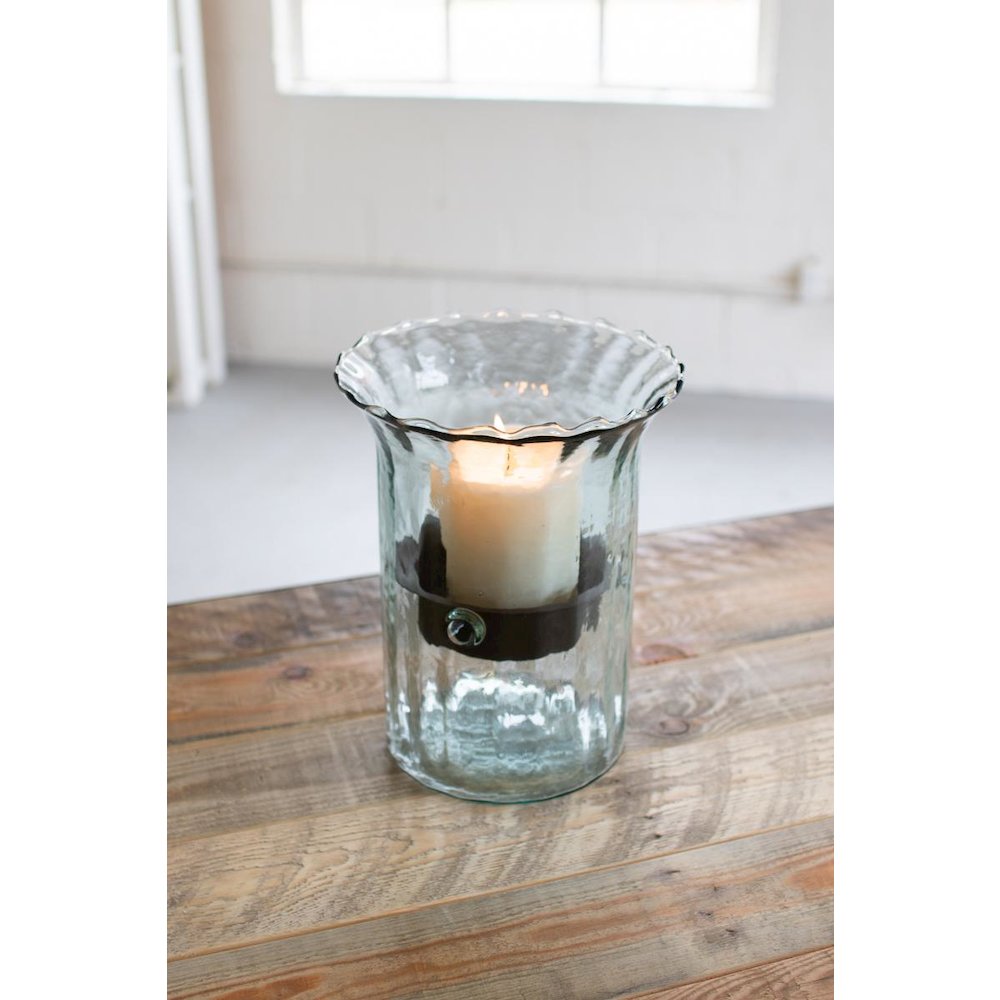 Ribbed Glass Candle Cylinder W Rustic Insert - Small. Picture 2