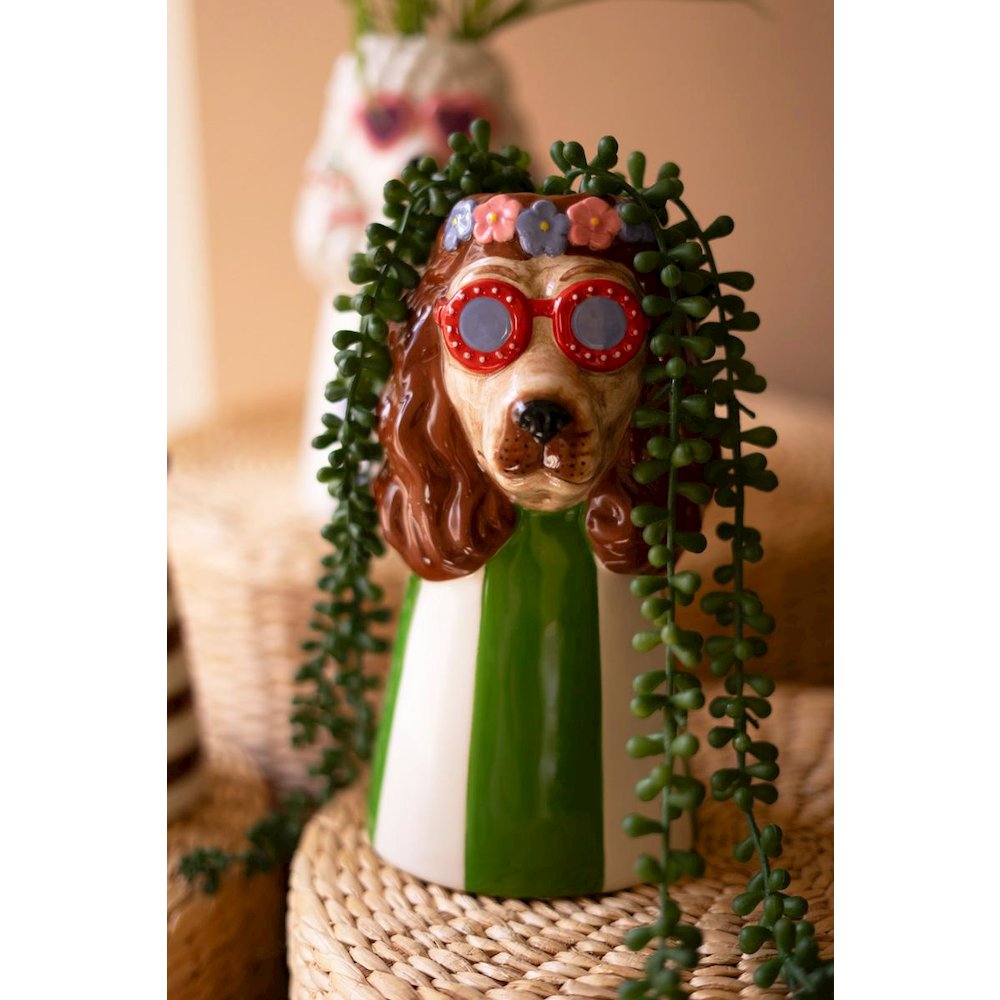 Set Of Three Ceramic Dogs With Sun Shades Vases. Picture 2