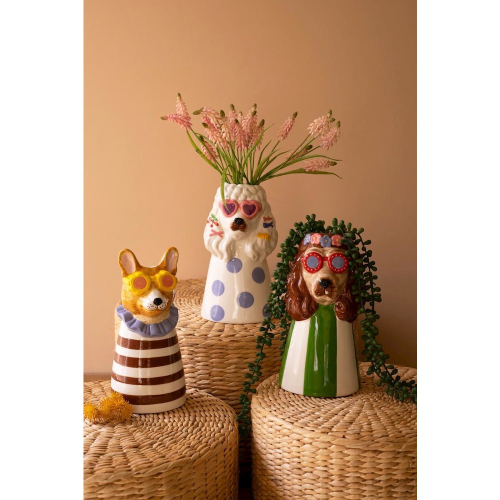 Set Of Three Ceramic Dogs With Sun Shades Vases. Picture 5