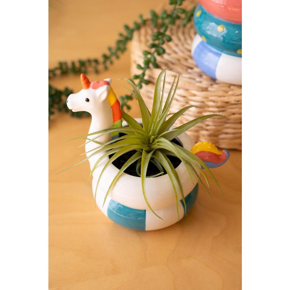 Set Of Two Ceramic Flamingo And Unicorn Swimring Vases. Picture 2