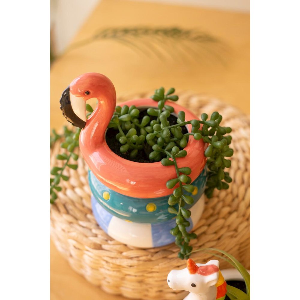 Set Of Two Ceramic Flamingo And Unicorn Swimring Vases. Picture 3