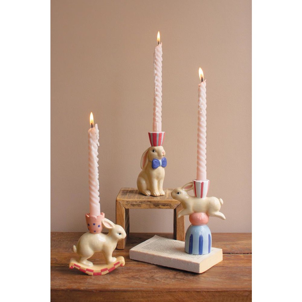 Set Of Three Ceramic Easter Bunny Taper Candle Holders. Picture 1