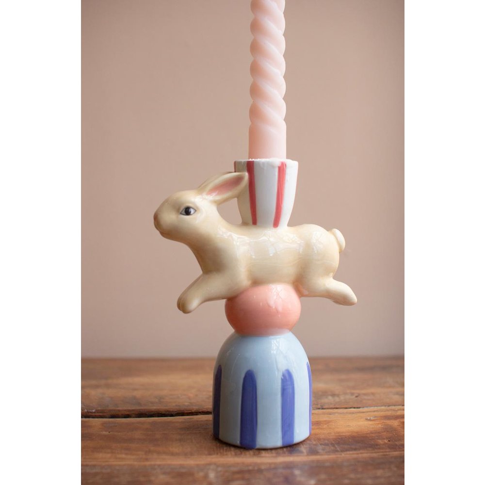 Set Of Three Ceramic Easter Bunny Taper Candle Holders. Picture 2