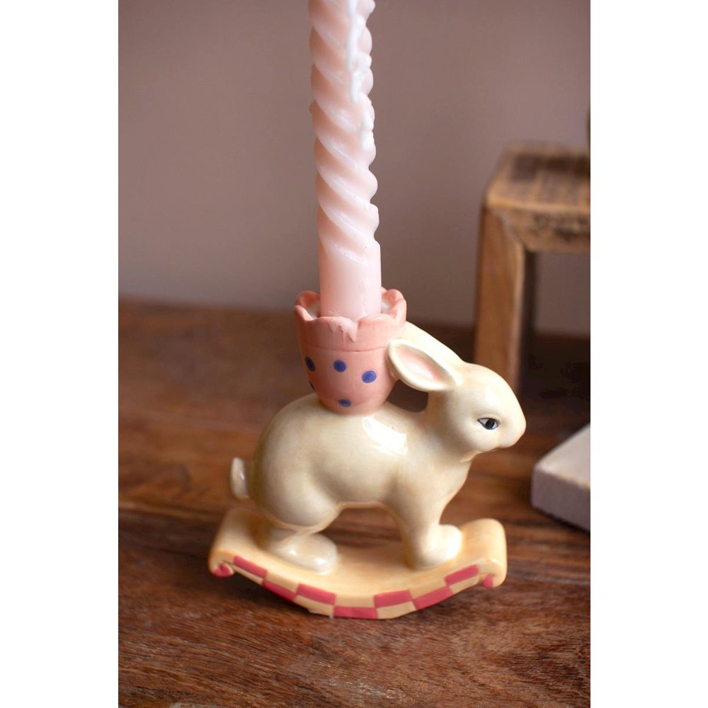 Set Of Three Ceramic Easter Bunny Taper Candle Holders. Picture 3