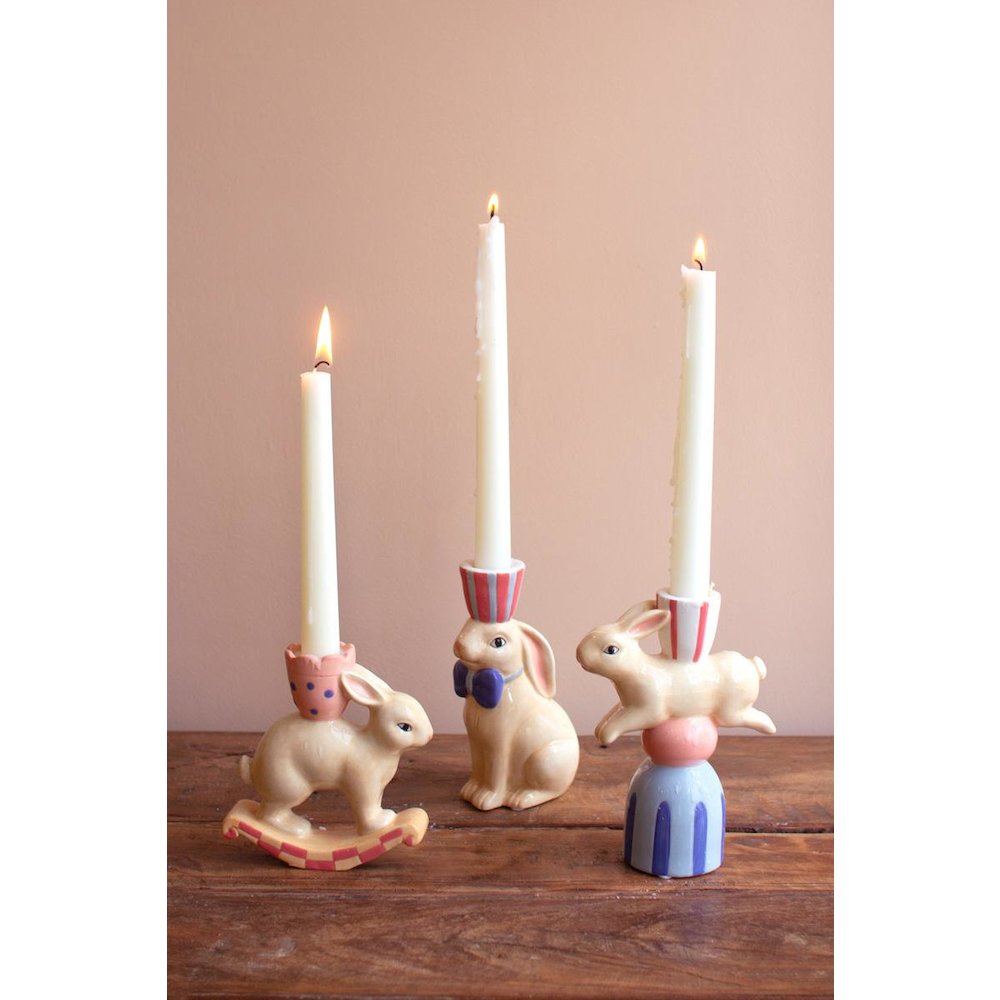 Set Of Three Ceramic Easter Bunny Taper Candle Holders. Picture 5