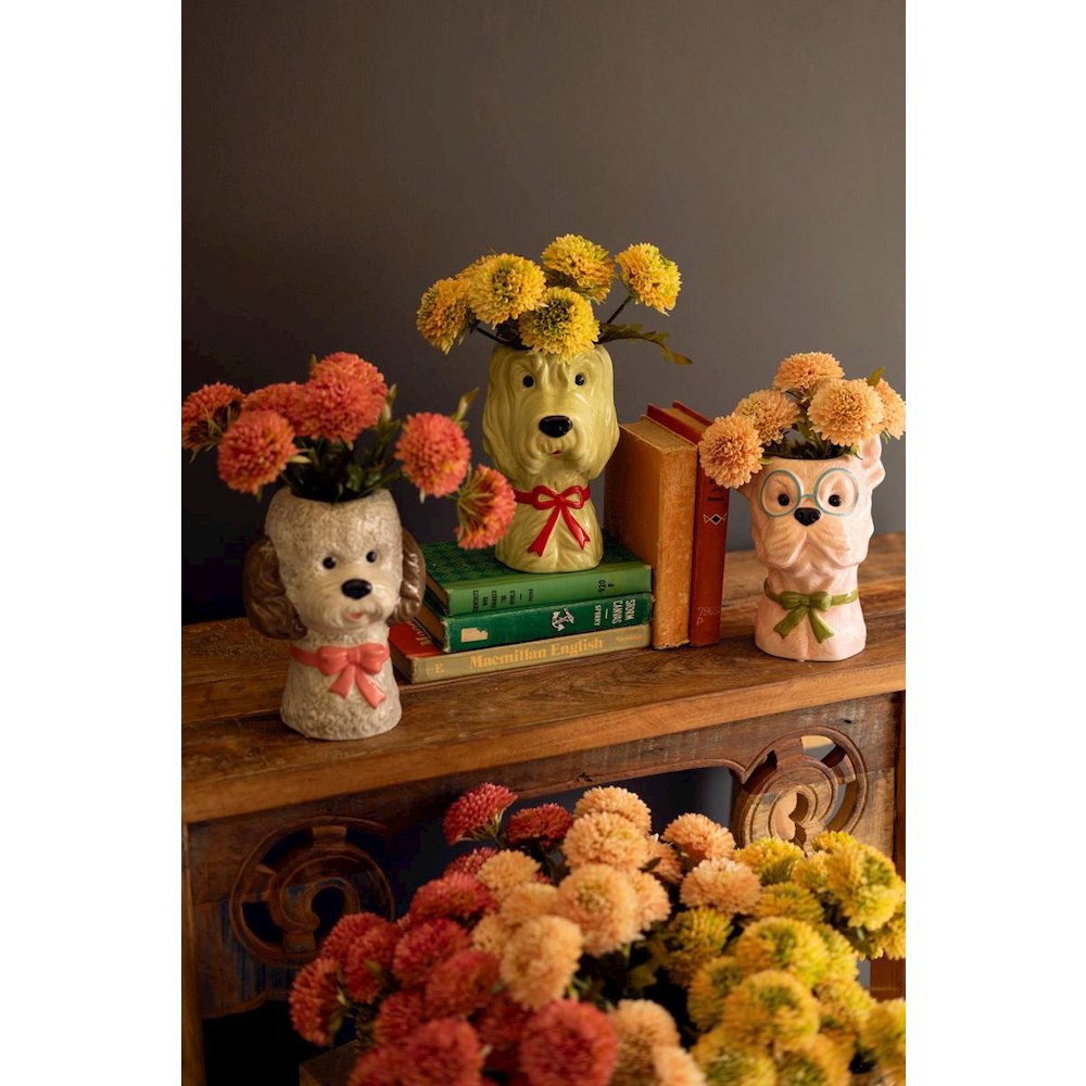 Set Of Three Ceramic Dog Vases With Bows. Picture 1