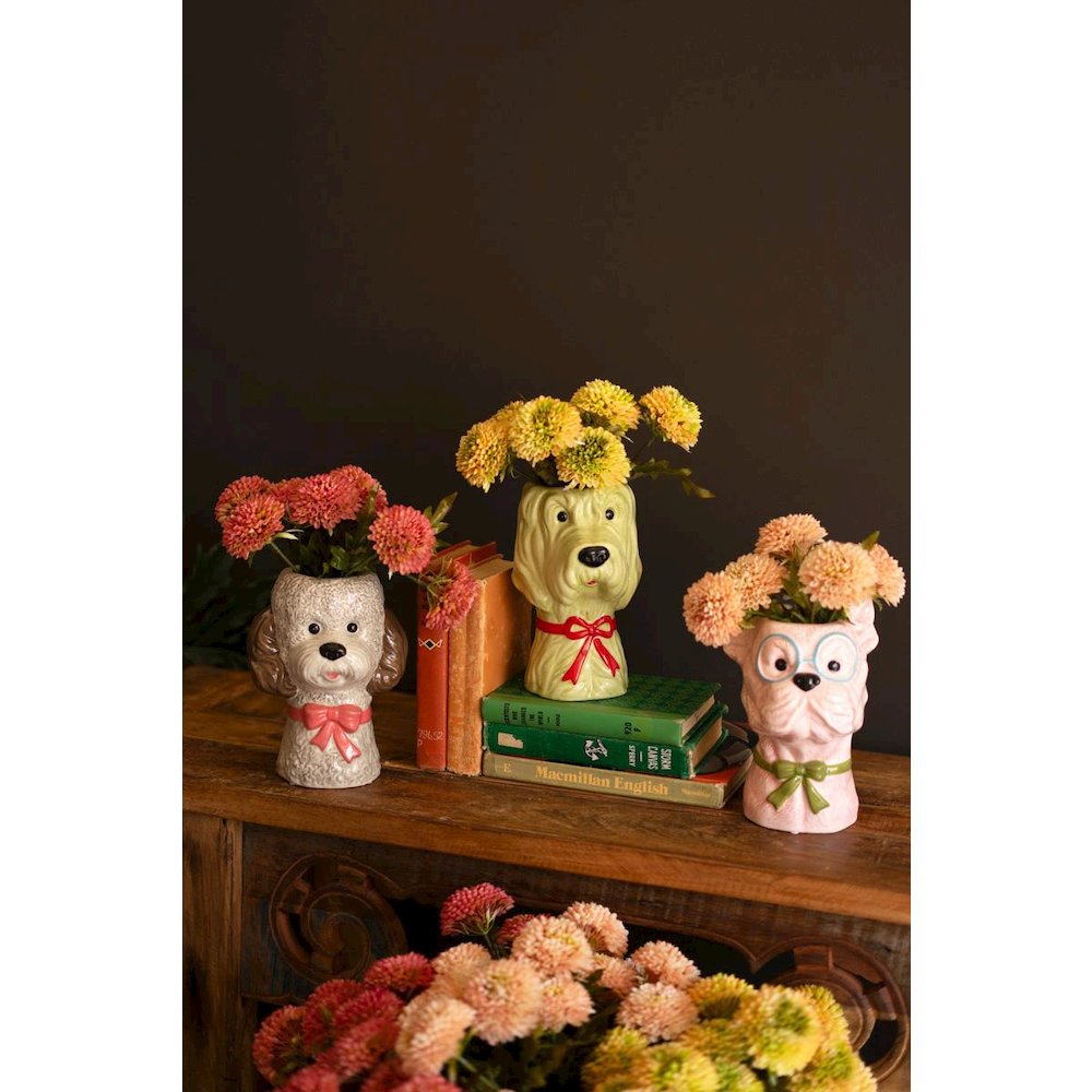 Set Of Three Ceramic Dog Vases With Bows. Picture 5