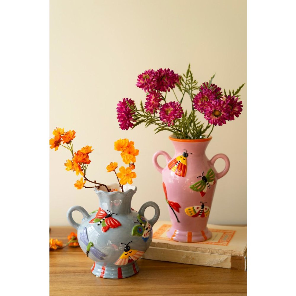 Set Of Two Ceramic Butterfly And Moth Vases. Picture 1