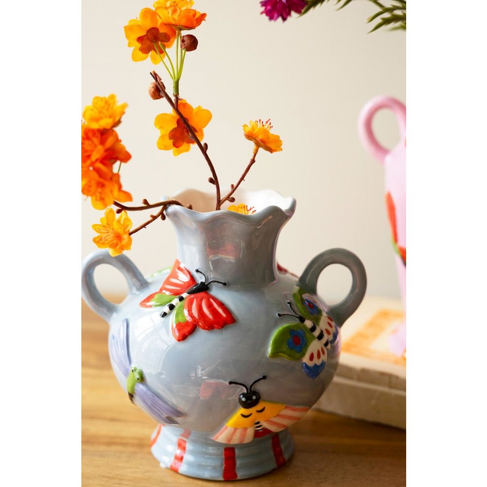 Set Of Two Ceramic Butterfly And Moth Vases. Picture 2