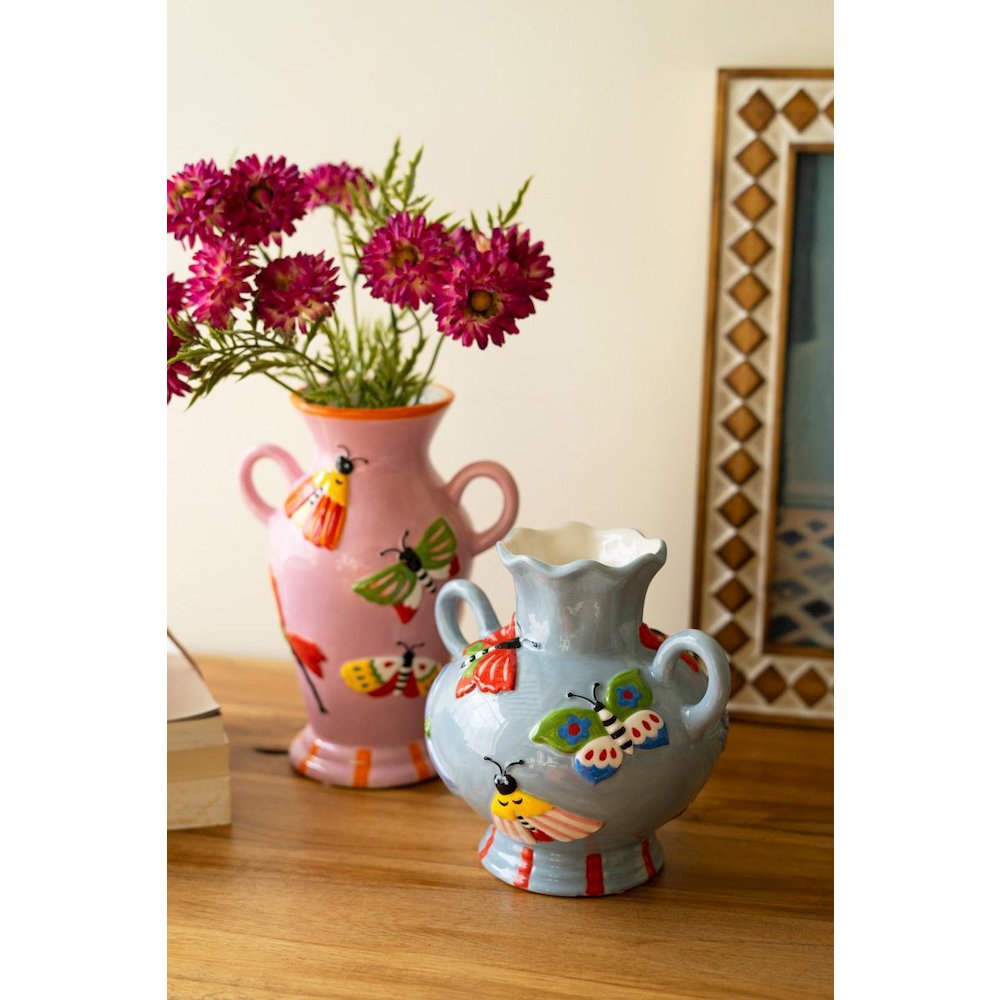 Set Of Two Ceramic Butterfly And Moth Vases. Picture 4