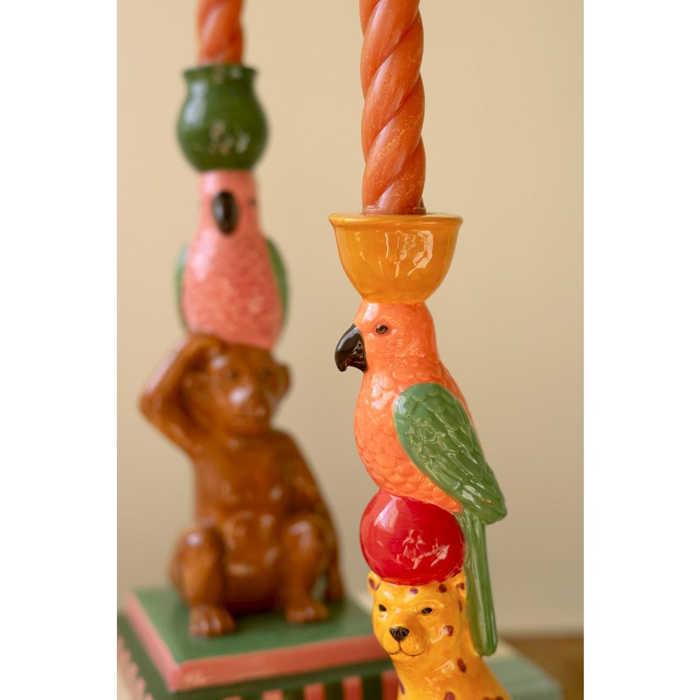 Set Of Two Ceramic Cheetah And Monkey Taper Candle Holders. Picture 3