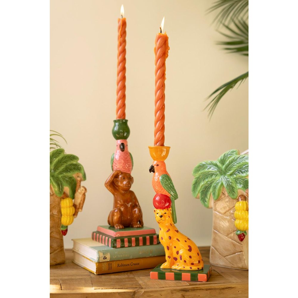 Set Of Two Ceramic Cheetah And Monkey Taper Candle Holders. Picture 4