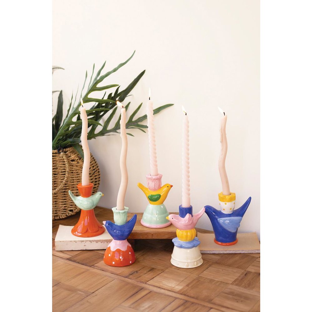 Set Of Five Ceramic Birds Taper Candle Holders. Picture 1