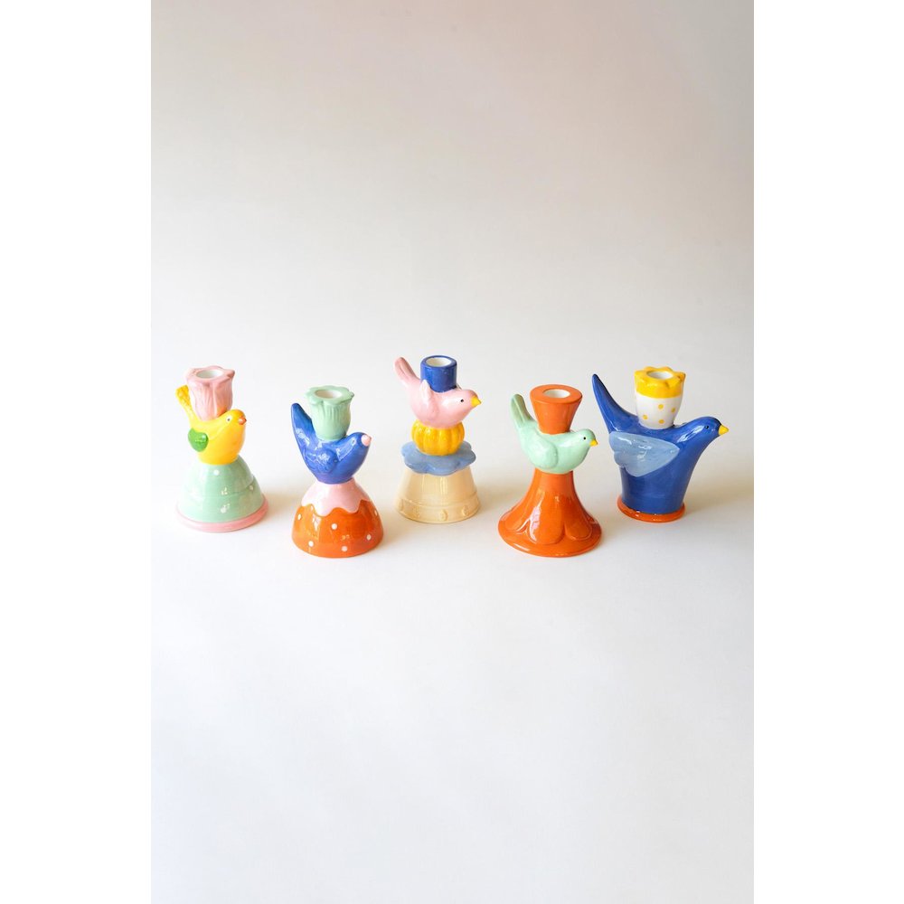 Set Of Five Ceramic Birds Taper Candle Holders. Picture 4