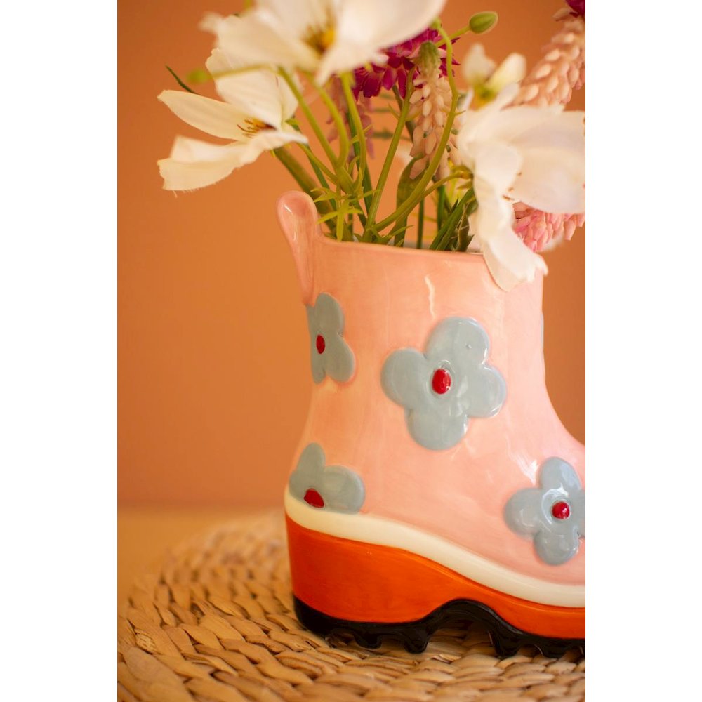 Set Of Two Ceramic Colorful Rubber Boot Vases. Picture 3
