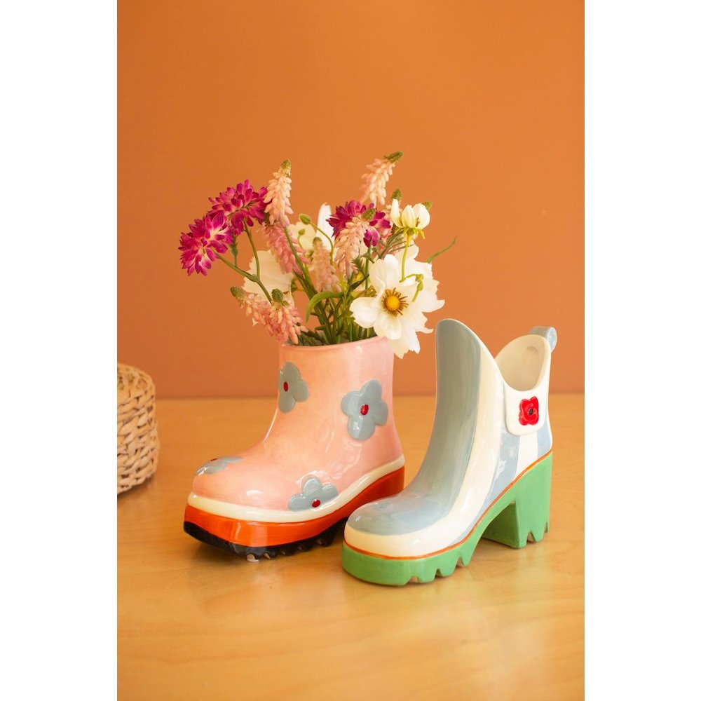 Set Of Two Ceramic Colorful Rubber Boot Vases. Picture 4