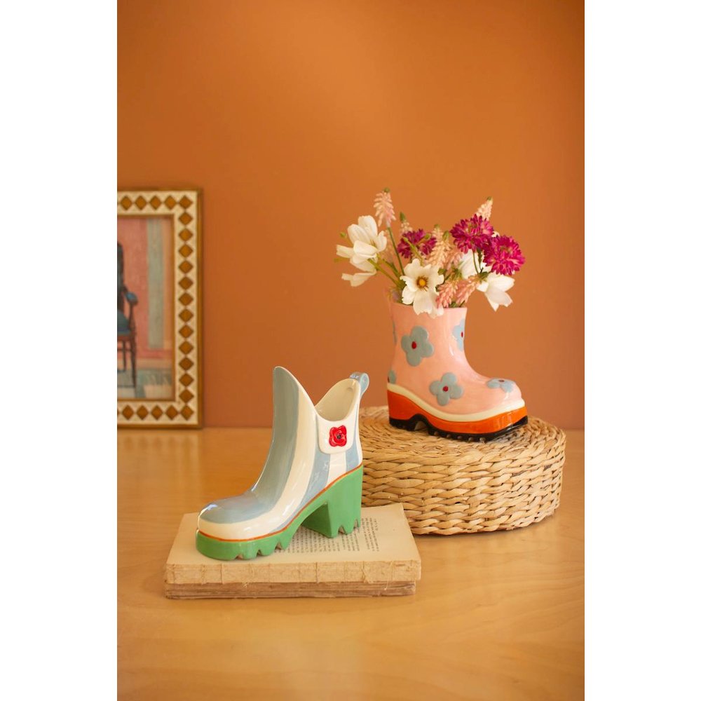 Set Of Two Ceramic Colorful Rubber Boot Vases. Picture 5