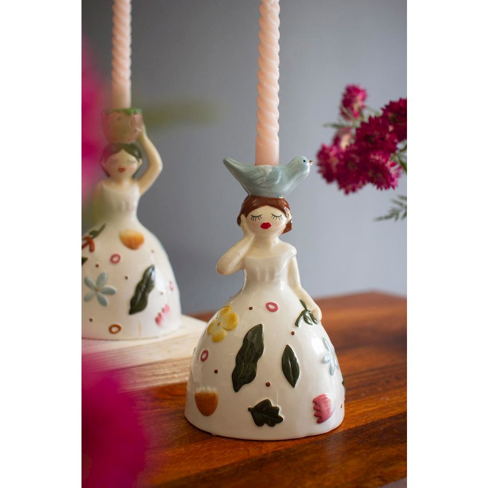 Set Of Two Ceramic Girl Taper Candle Holders. Picture 3