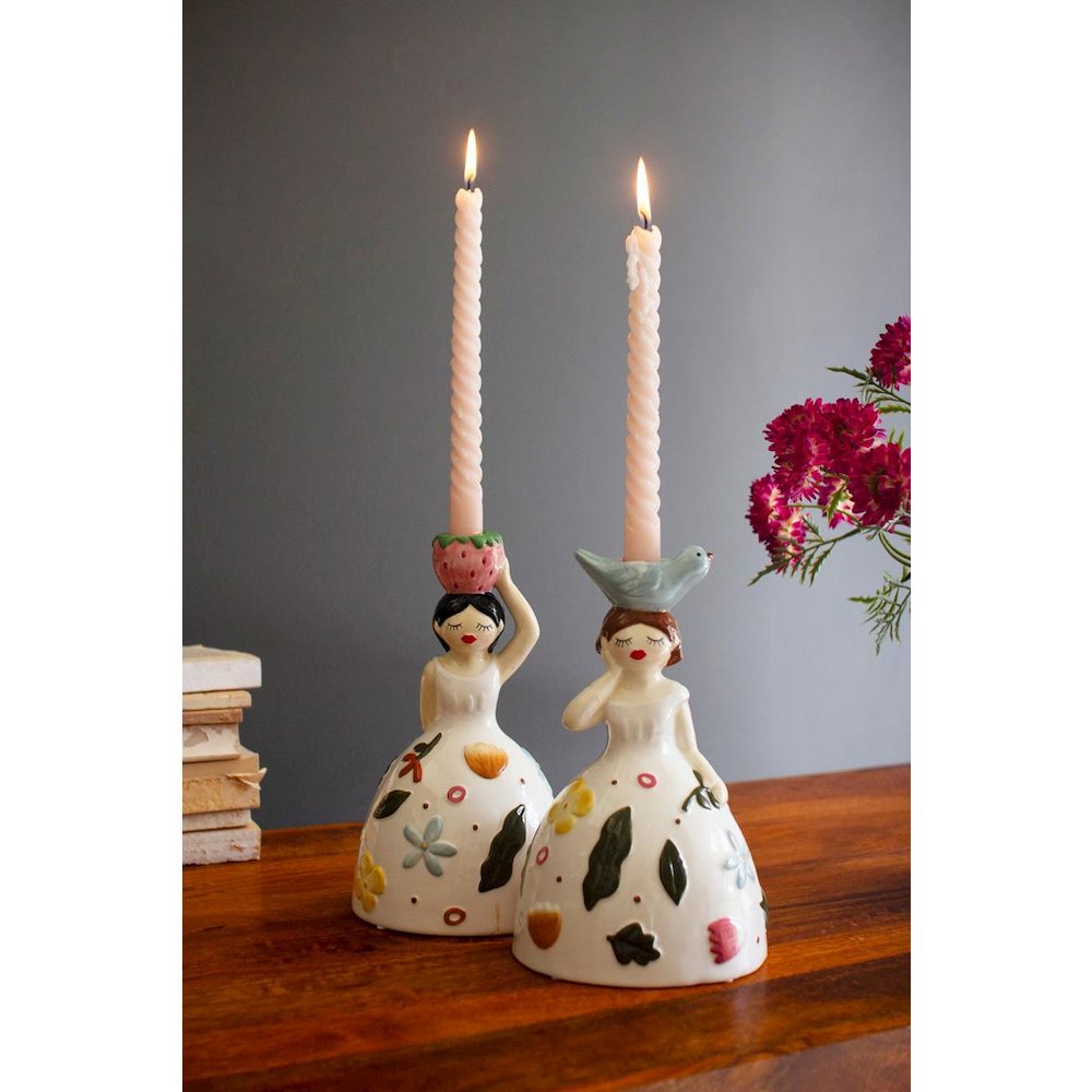 Set Of Two Ceramic Girl Taper Candle Holders. Picture 4