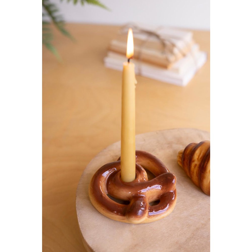 Set Of Two Ceramic Croissant And Pretzel Candle Holders. Picture 2