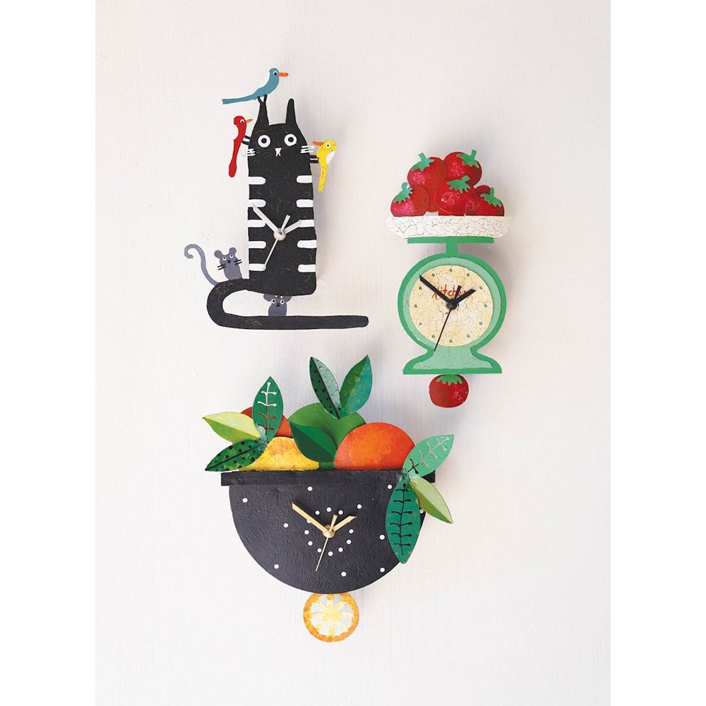 Hand Painted Wall Clock - Black Cat with Birds. Picture 4