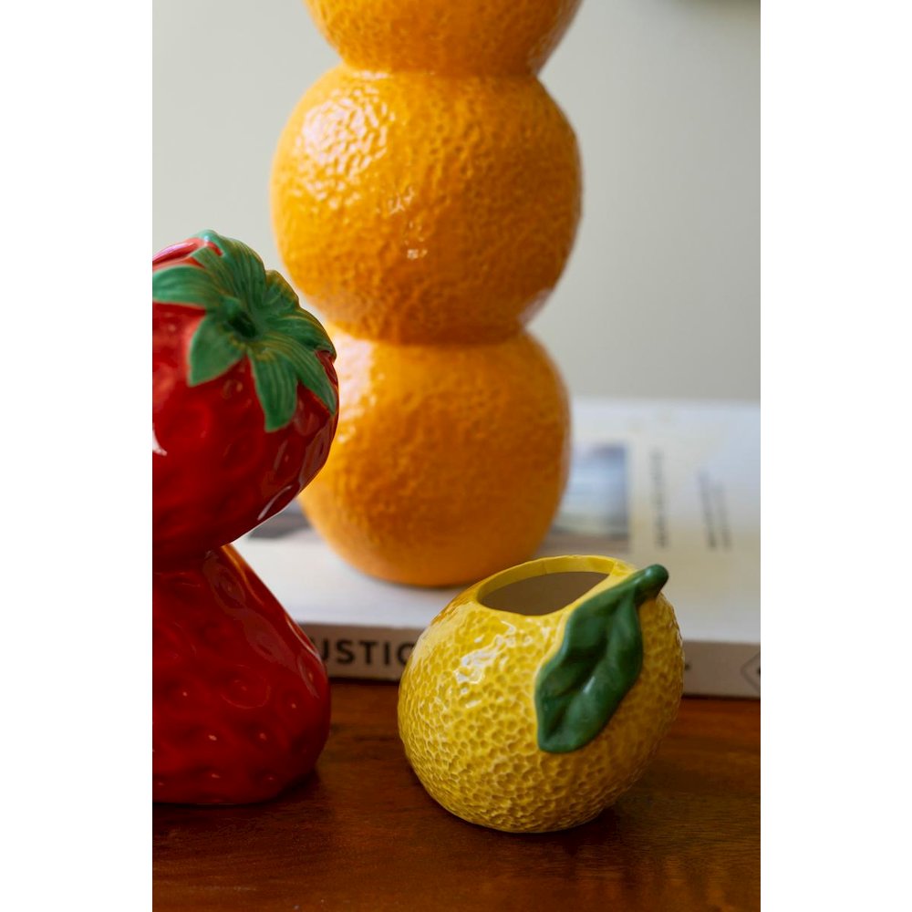 Set Of Three Ceramic Bud Vases - Orange, Strwberry And Lemon. Picture 3