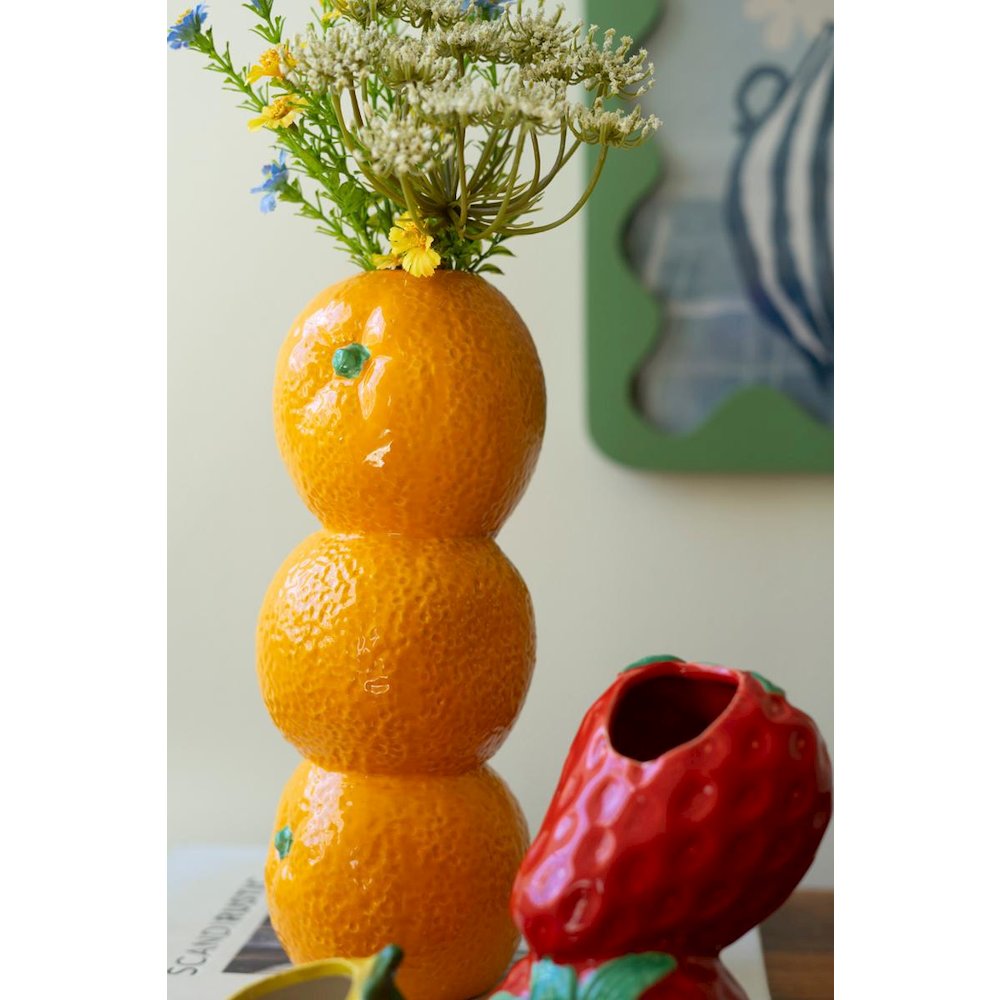 Set Of Three Ceramic Bud Vases - Orange, Strwberry And Lemon. Picture 4