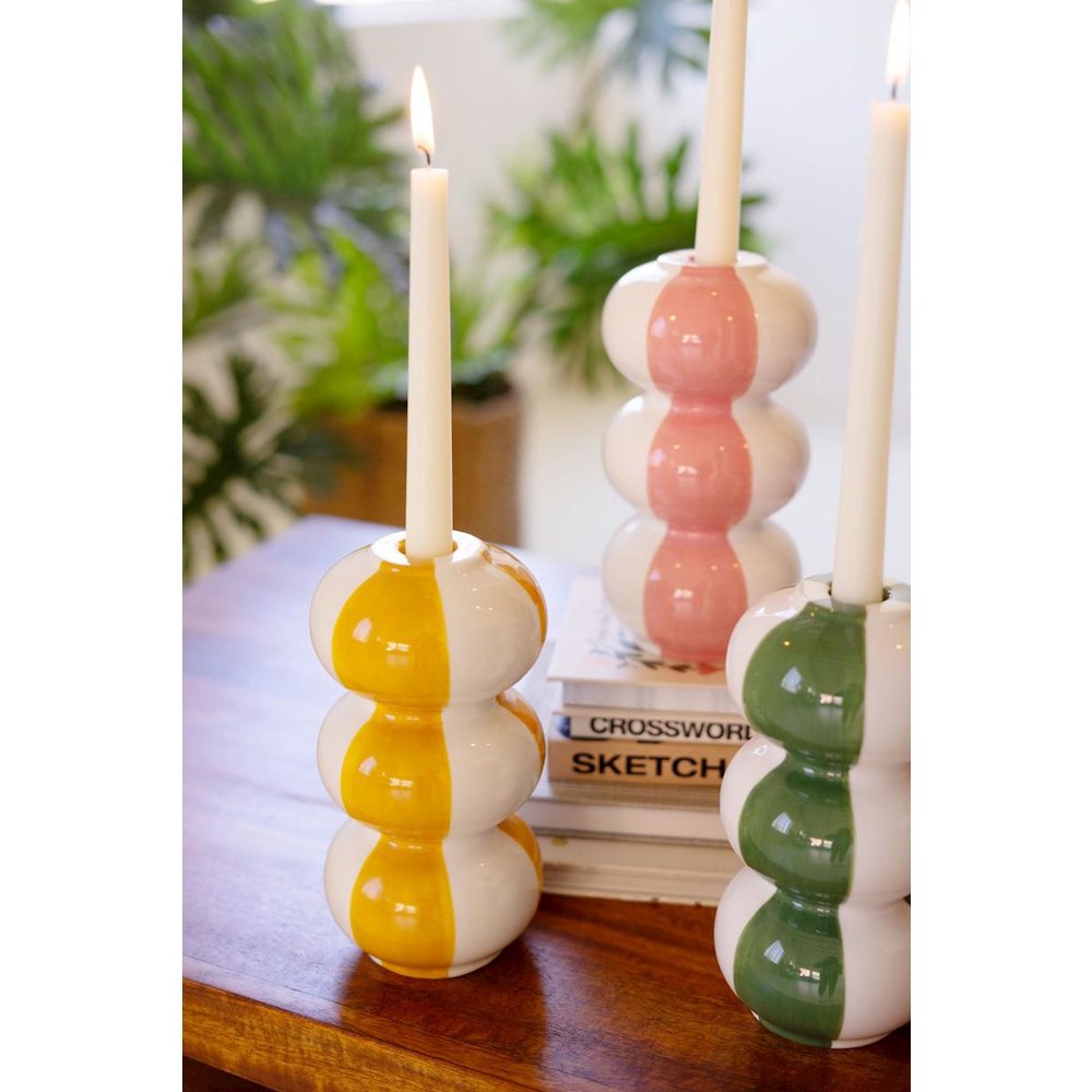 Set Of Four Ceramic Striped Taper Candle Holders. Picture 2