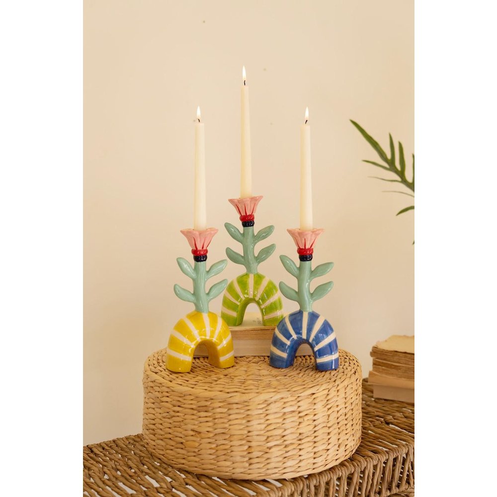 Set of Three Ceramic Flower Taper Candle Holders - One Each. Picture 1