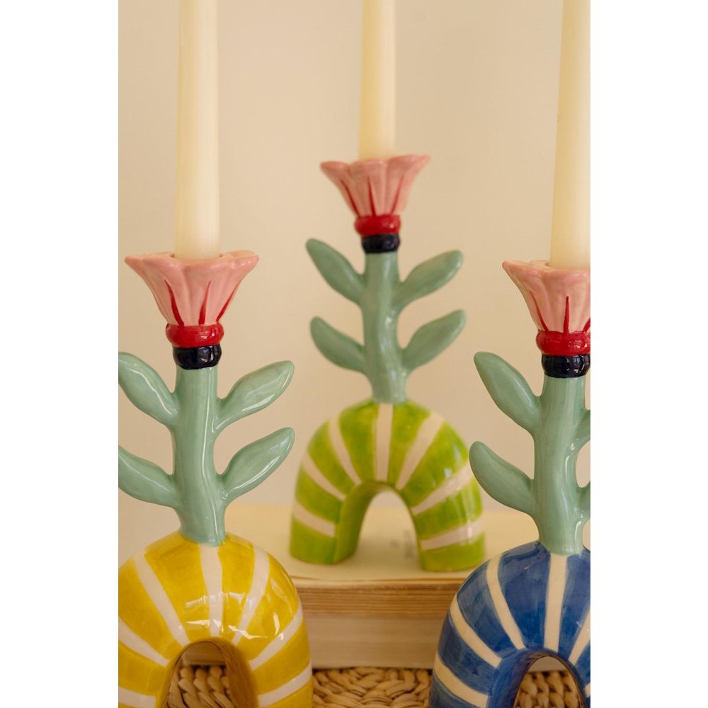 Set of Three Ceramic Flower Taper Candle Holders - One Each. Picture 3