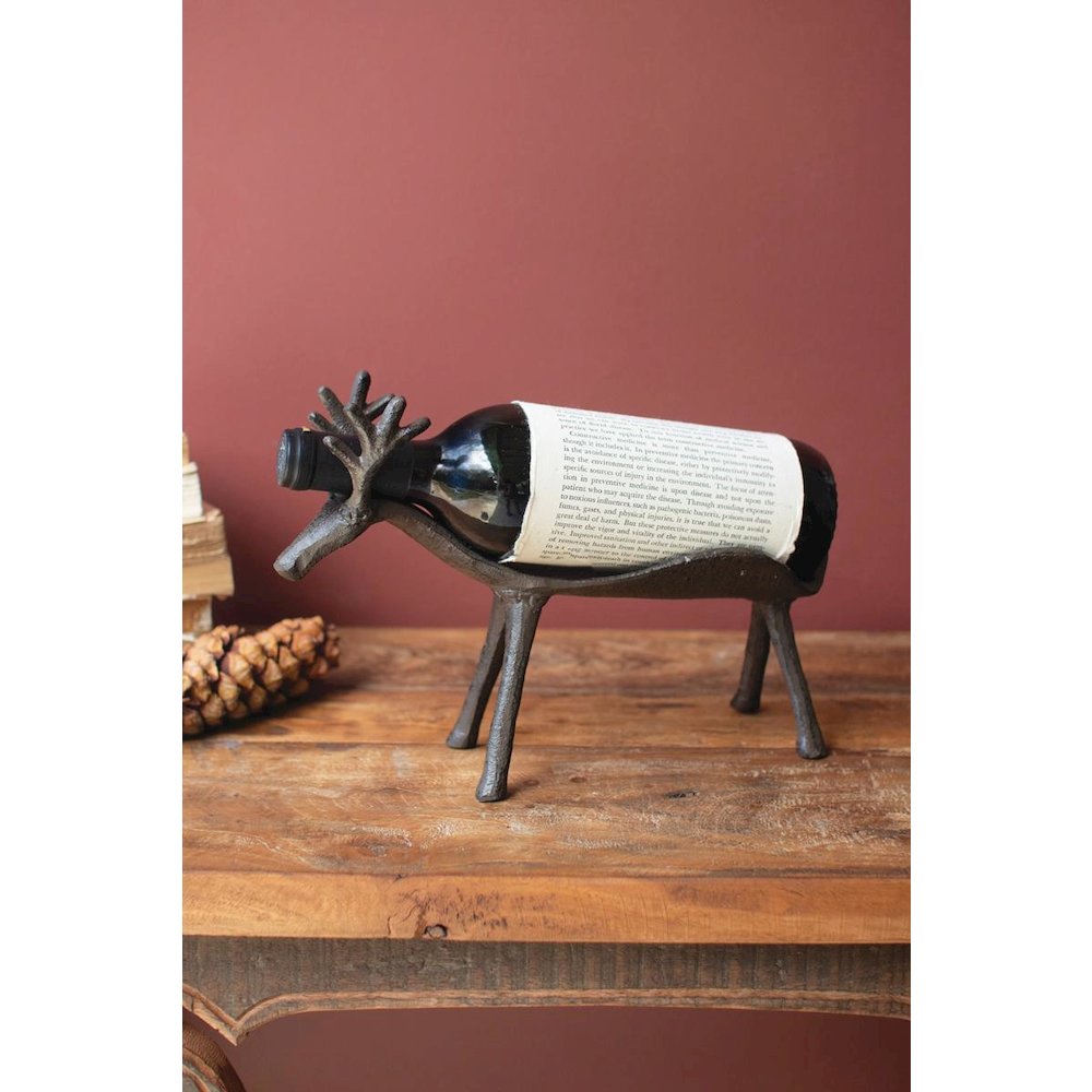 Cast Iron Reindeer Wine Bottle Holder. Picture 1