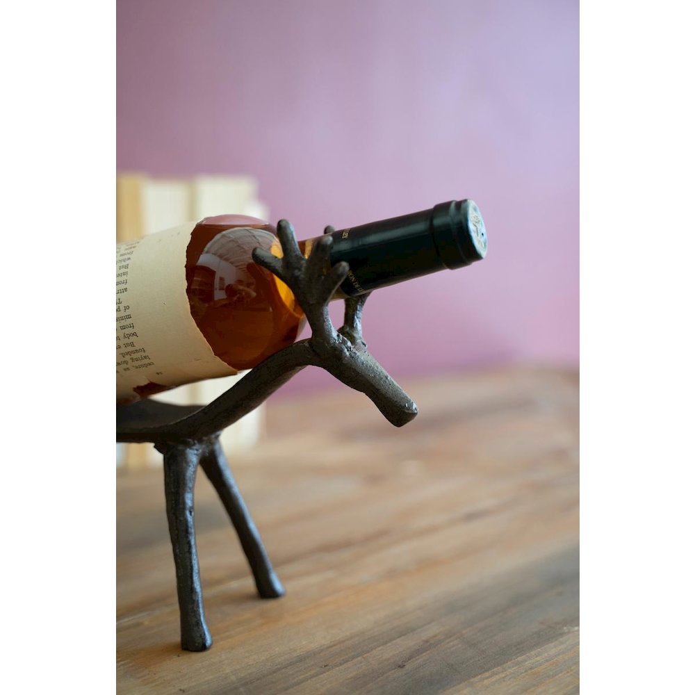 Cast Iron Reindeer Wine Bottle Holder. Picture 2
